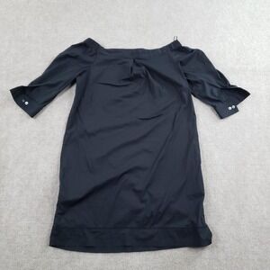 Theory Dress Womens Size 6 Black Zizinna Off Shoulder Shift 3/4 Sleeve Cotton‎